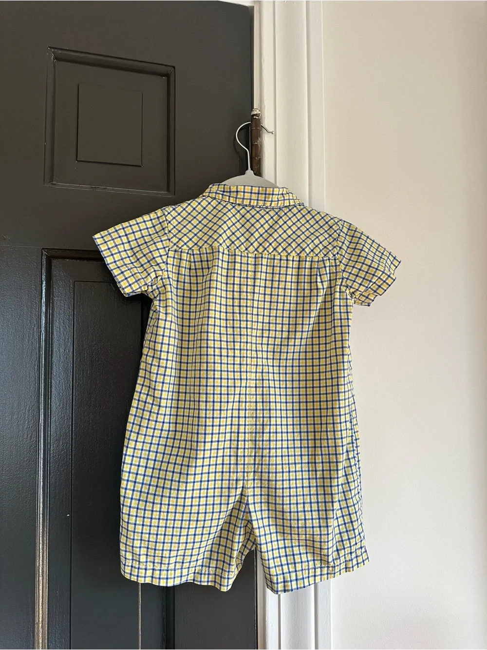 Ralph Lauren Baby Boy 12M Yellow Blue Plaid Cotton Shortall Romper